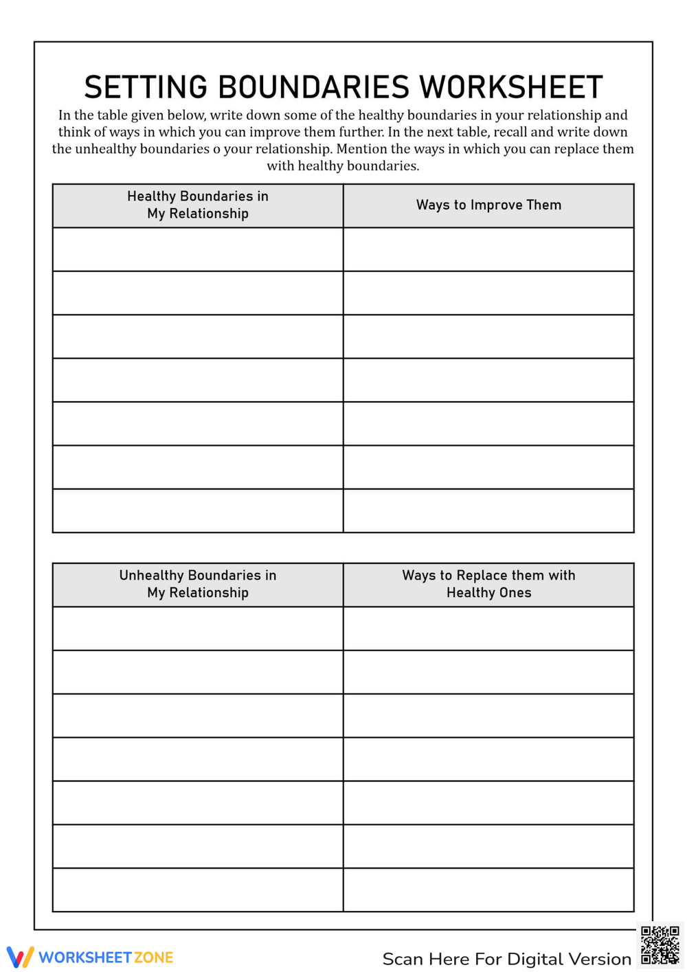 Free Printable Setting Boundaries Worksheet