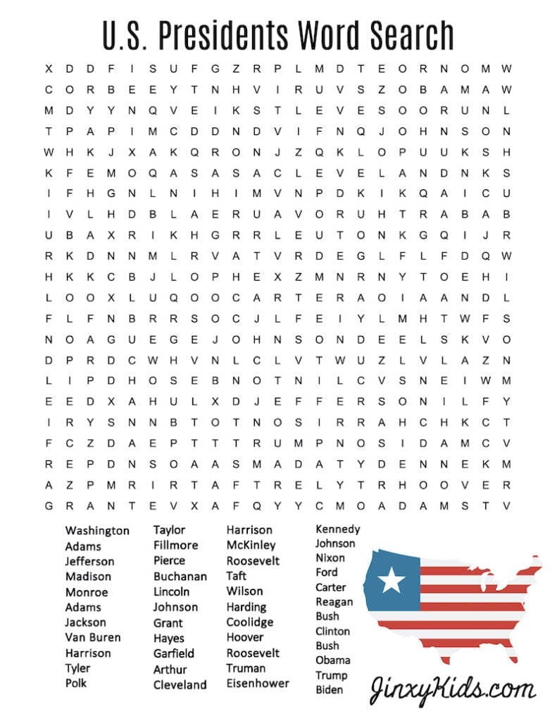FREE Printable US Presidents Word Search Jinxy Kids FREE Printable US Presidents Word Search Jinxy Kids