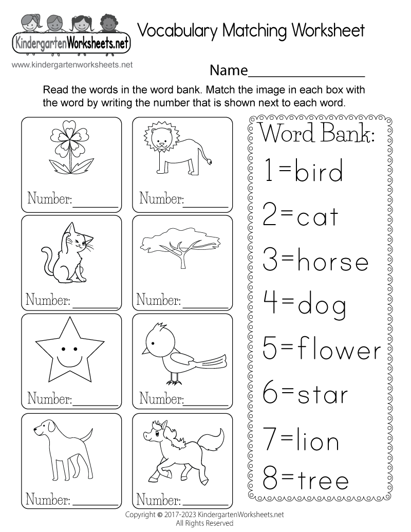 Free Printable Vocabulary Matching Worksheet Free Printable Vocabulary Matching Worksheet