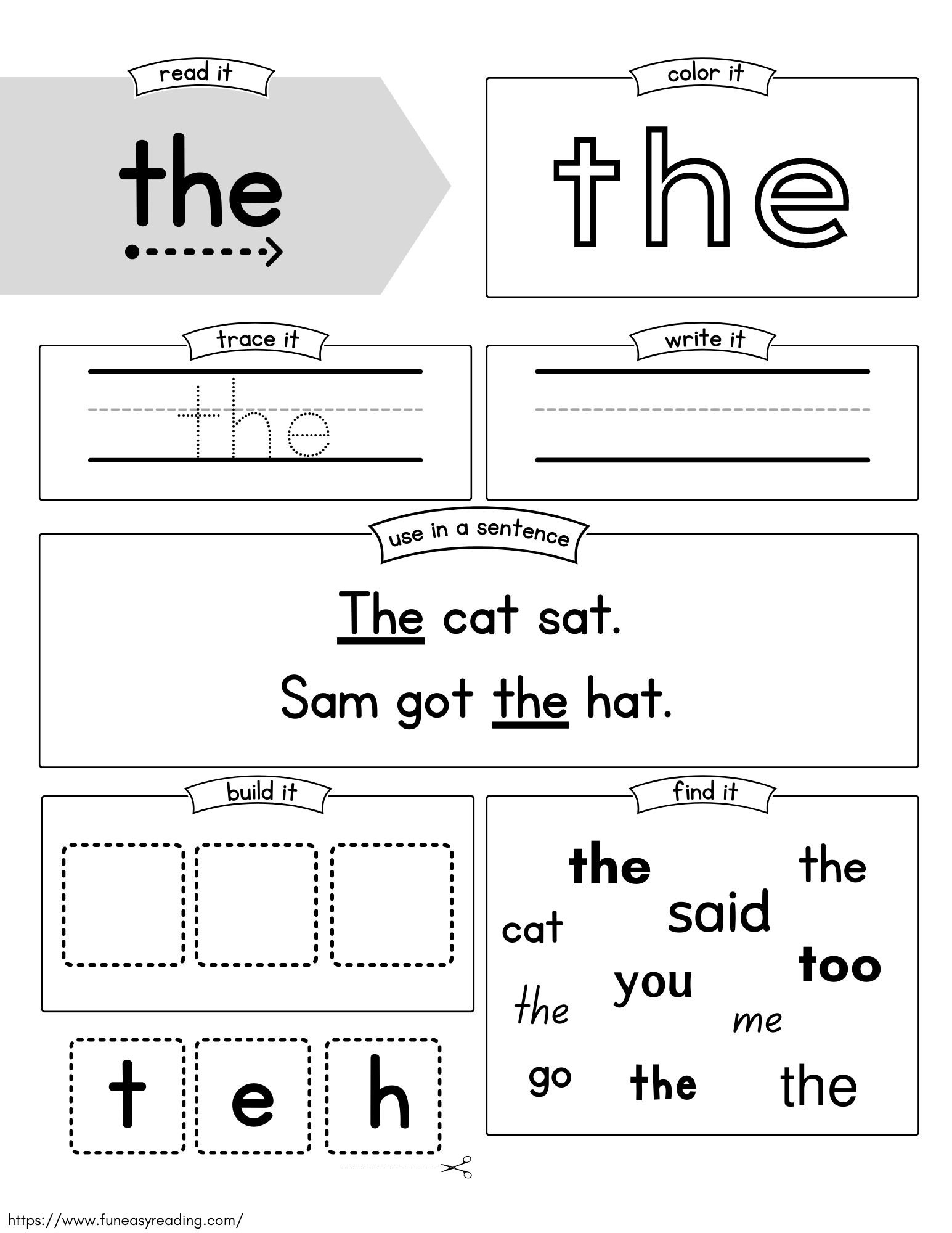 free printable kindergarten sight words worksheets