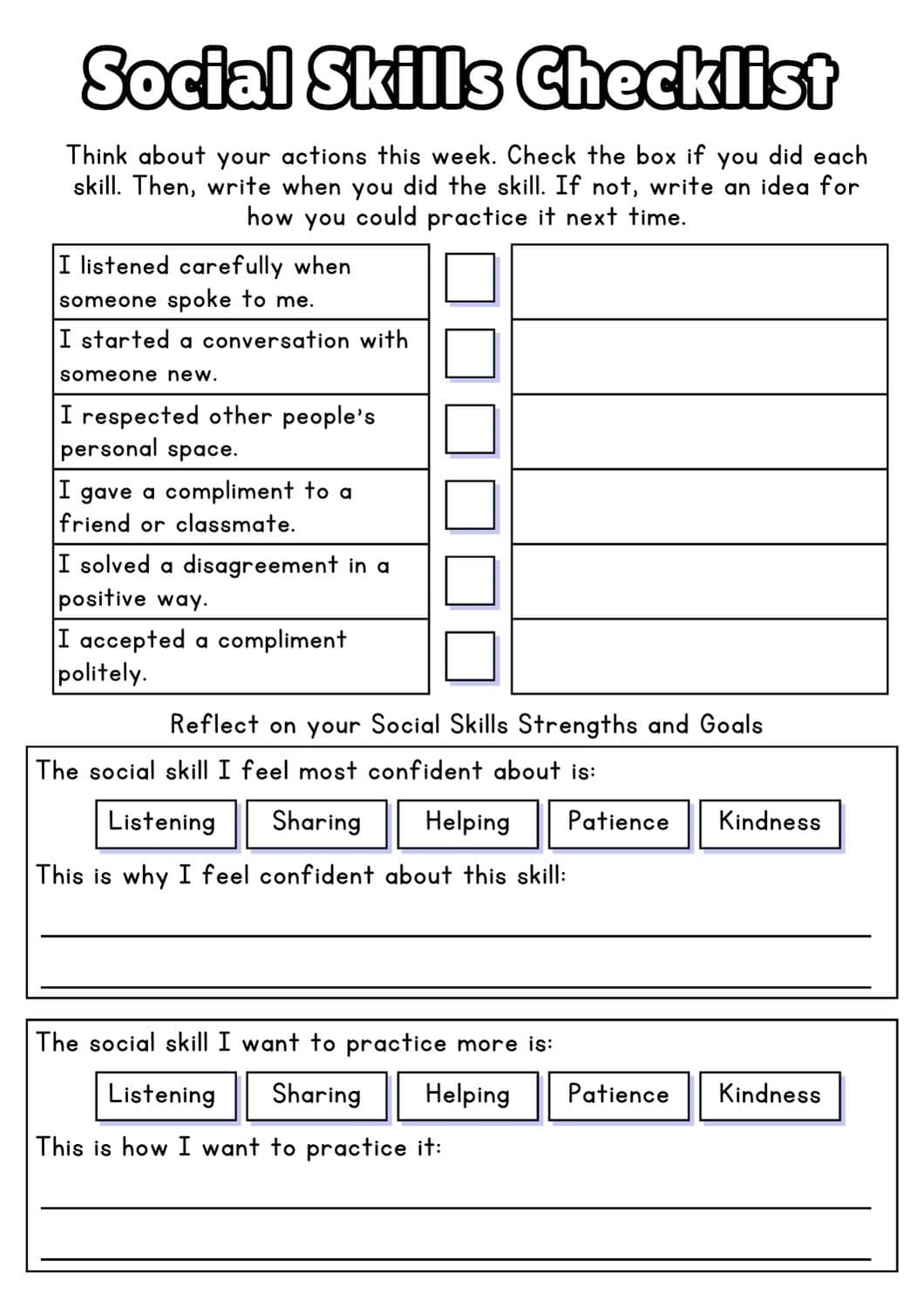 Free Social Skills Worksheets 2025 
