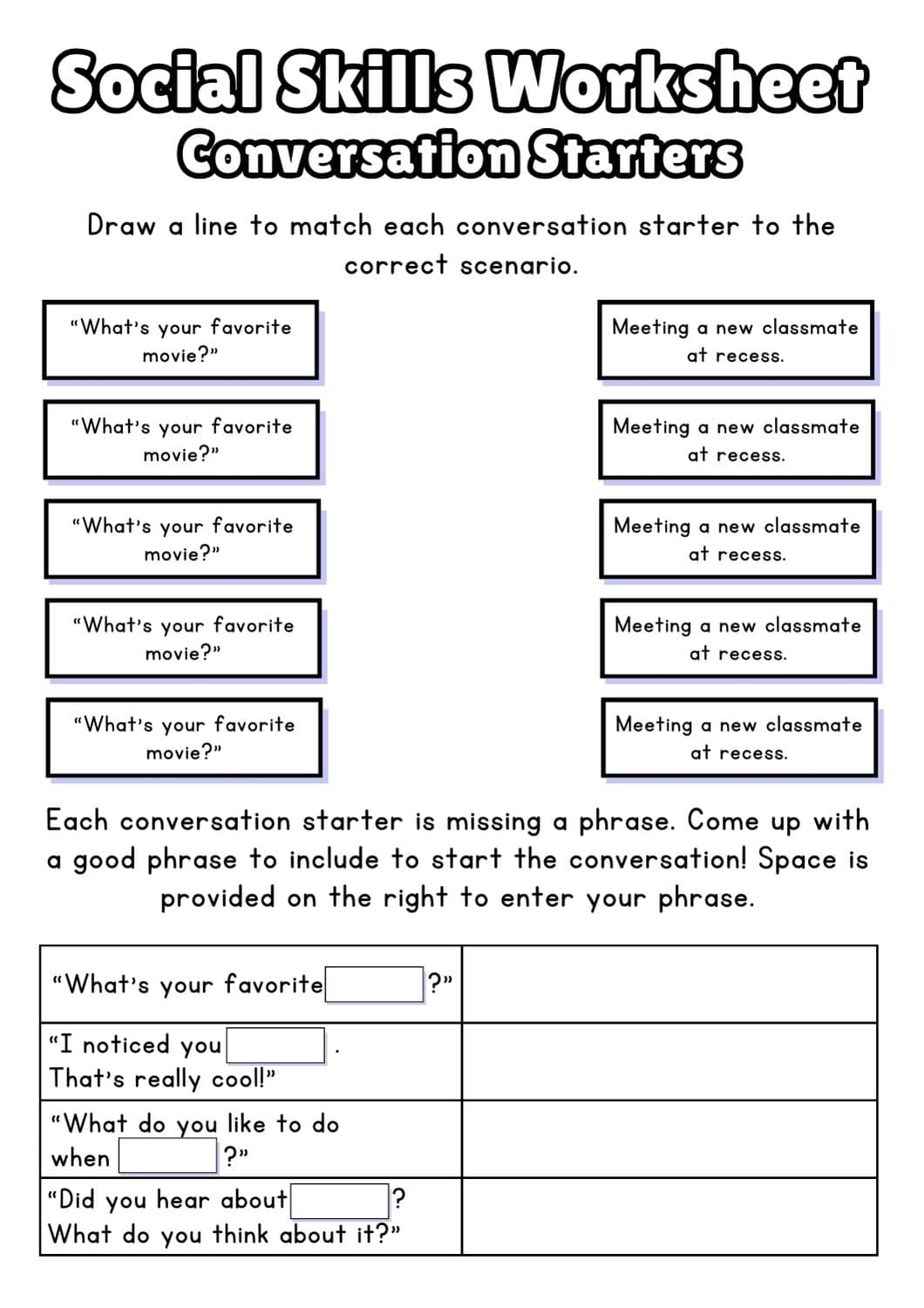 Free Printable Social Skills Worksheets