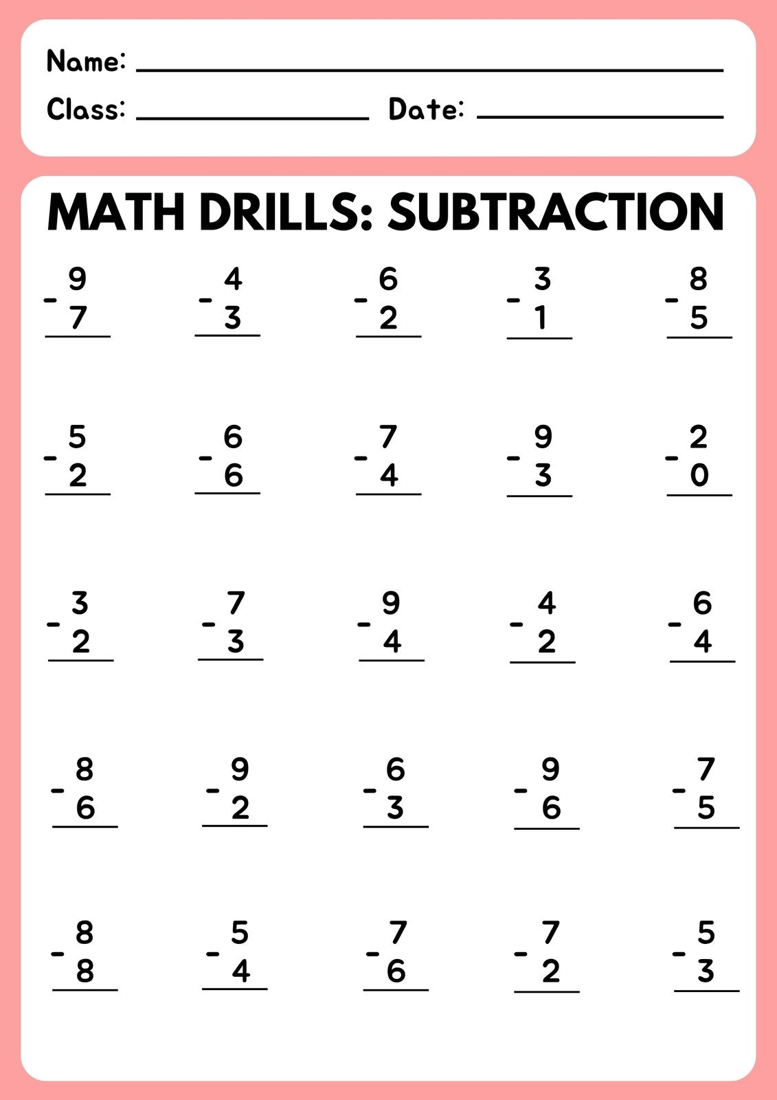 Free Subtraction Worksheet Templates To Edit And Print Canva Free Subtraction Worksheet Templates To Edit And Print Canva