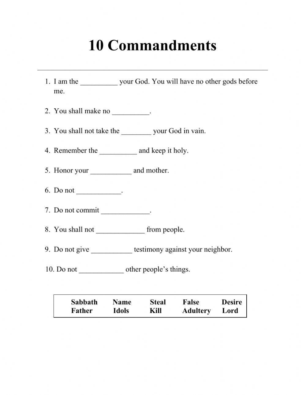 printable ten commandments worksheet pdf printable ten commandments worksheet pdf
