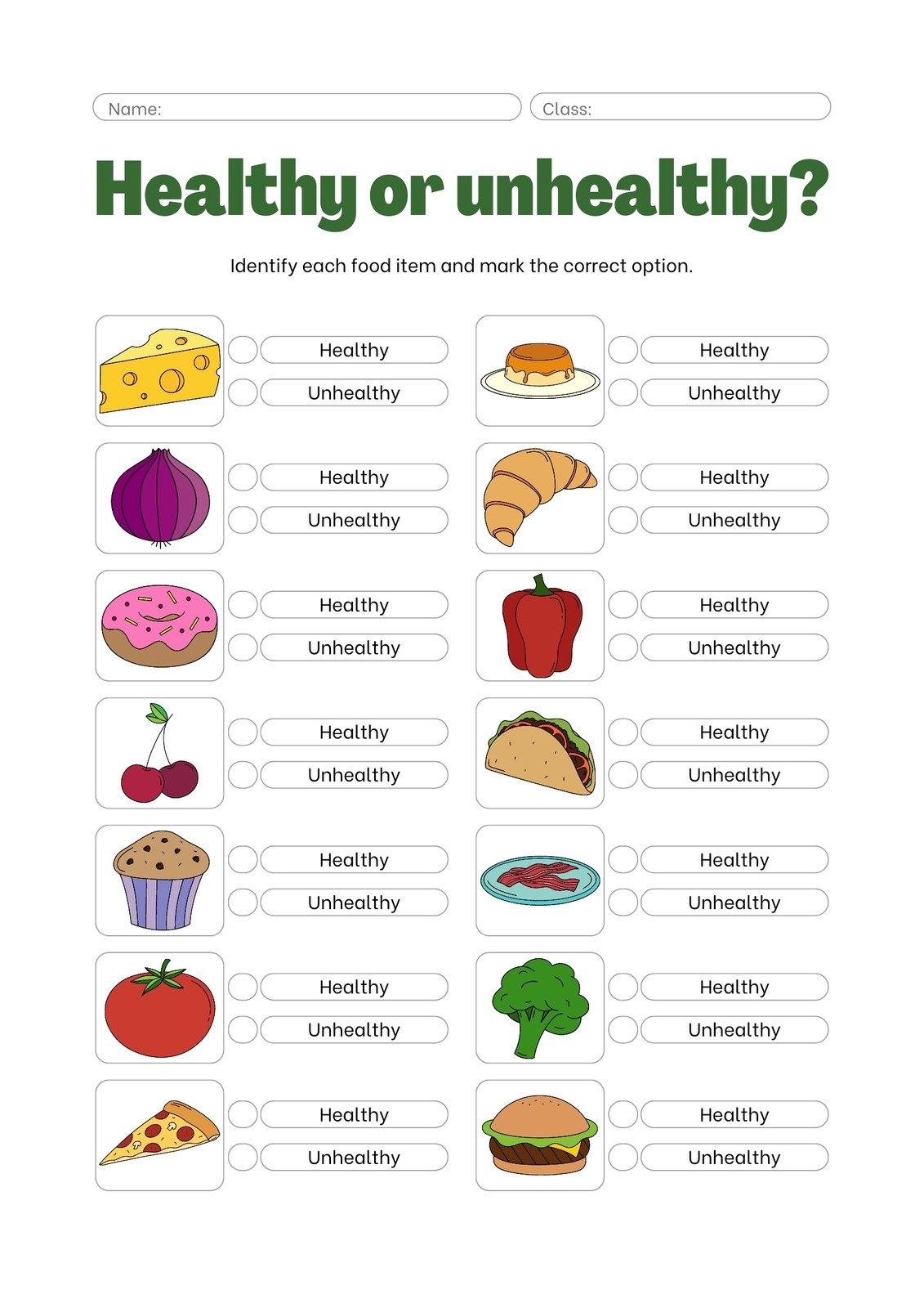 Free Printable Healthy Food Worksheets