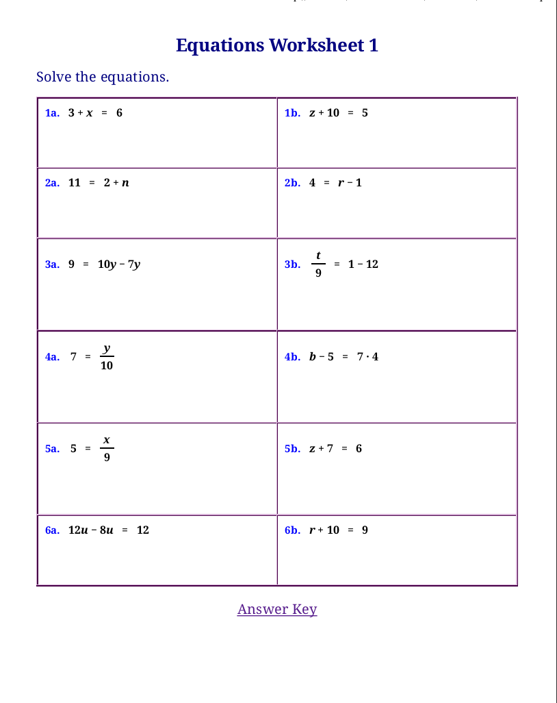 Free Worksheets For Linear Equations pre algebra Algebra 1 Worksheets Library