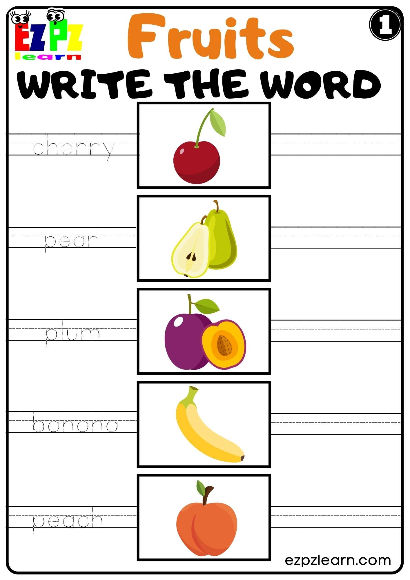 Fruits Write The Word Worksheet For ESL And K5 Kindergarten Free PDF Download Set 1 Ezpzlearn Fruits Write The Word Worksheet For ESL And K5 Kindergarten Free PDF Download Set 1 Ezpzlearn