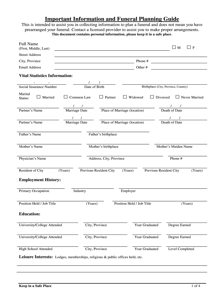 Funeral Planning Worksheet Pdf Fill Out Sign Online DocHub