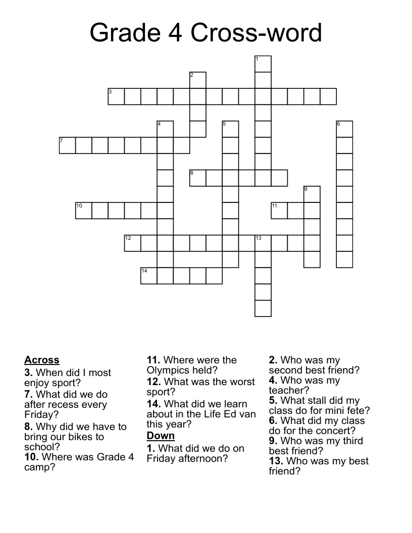 Grade 4 Cross word Crossword WordMint Grade 4 Cross word Crossword WordMint