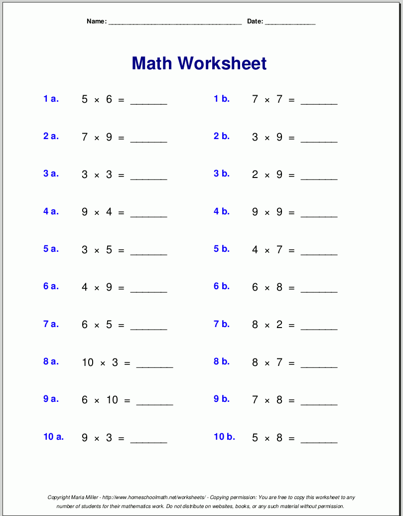 4th Grade Multiplication Worksheets Free Printable