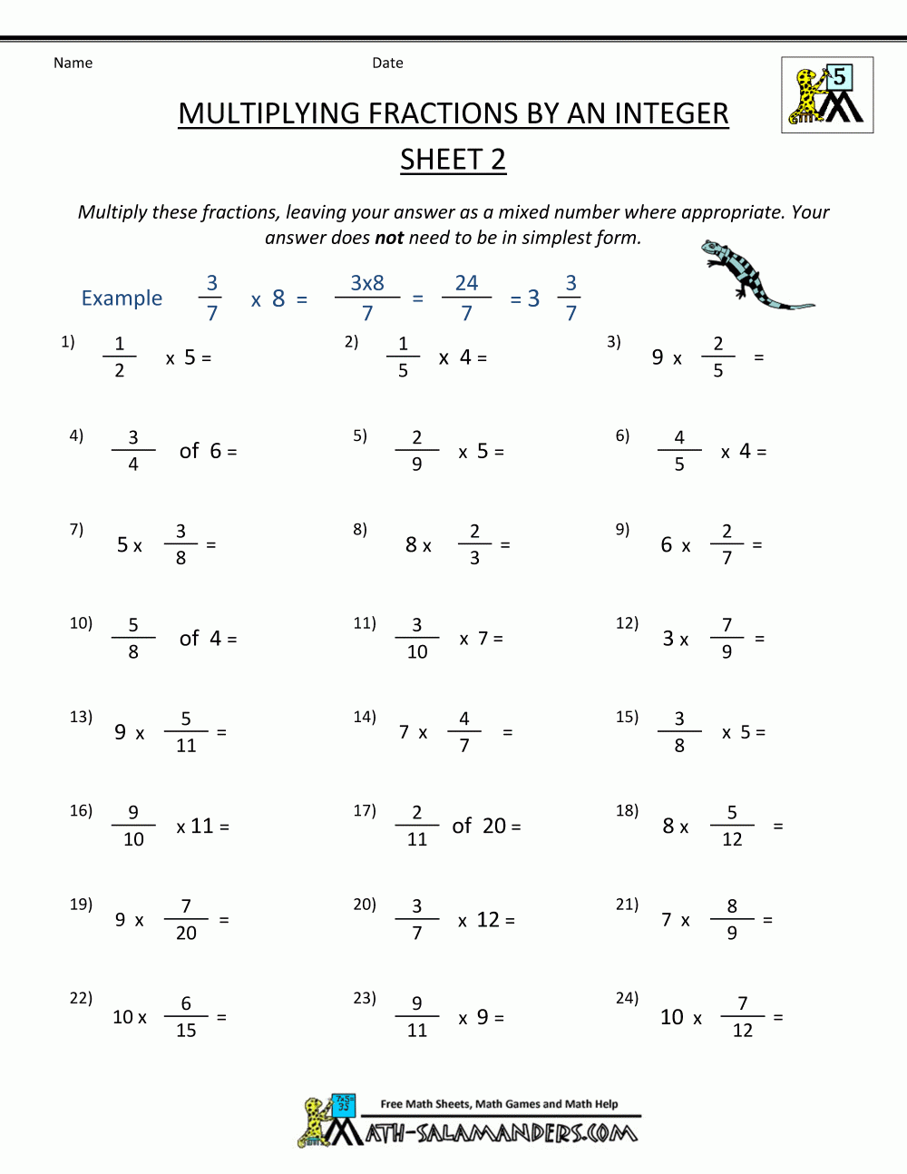 6th Grade Fraction Worksheets