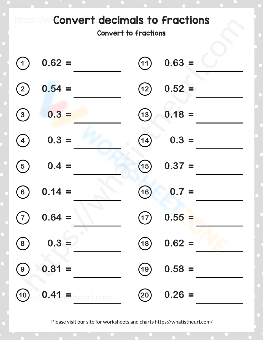 Grade 8 Converting Decimals To Fractions Worksheets Printable Grade 8 Converting Decimals To Fractions Worksheets Printable