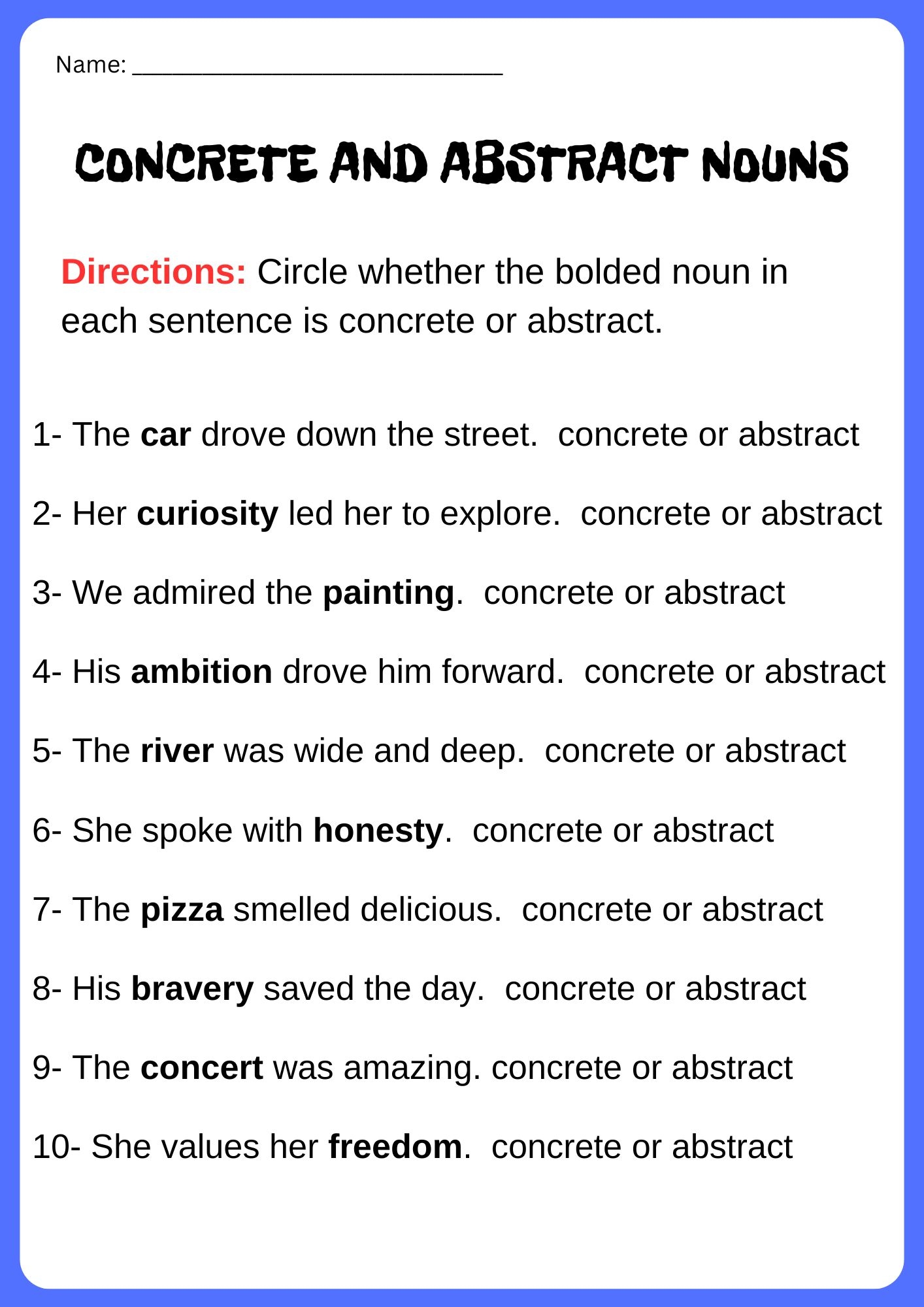 Grammar Activities Concrete And Abstract Nouns Worksheets Made By Teachers Grammar Activities Concrete And Abstract Nouns Worksheets Made By Teachers
