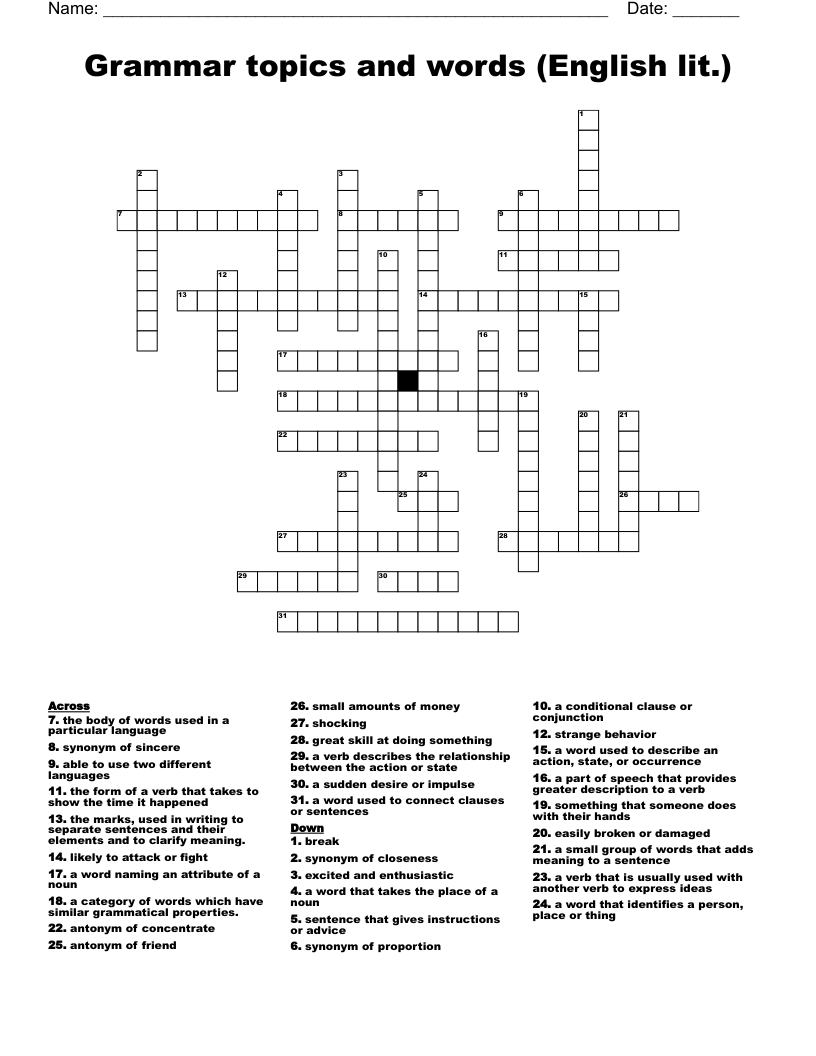 Grammar Topics And Words English Lit Crossword WordMint Grammar Topics And Words English Lit Crossword WordMint