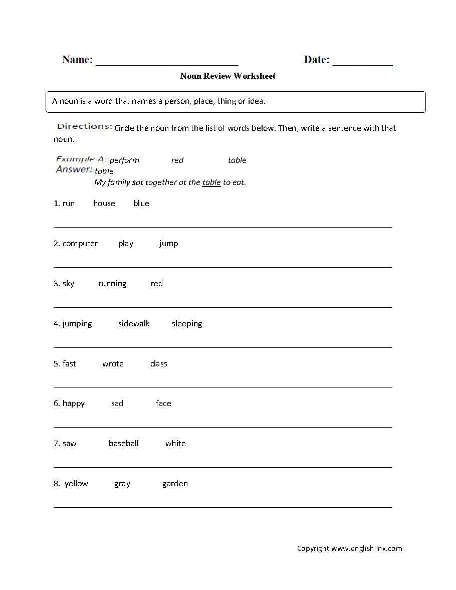 Grammar Worksheets Parts Of Speech Worksheets