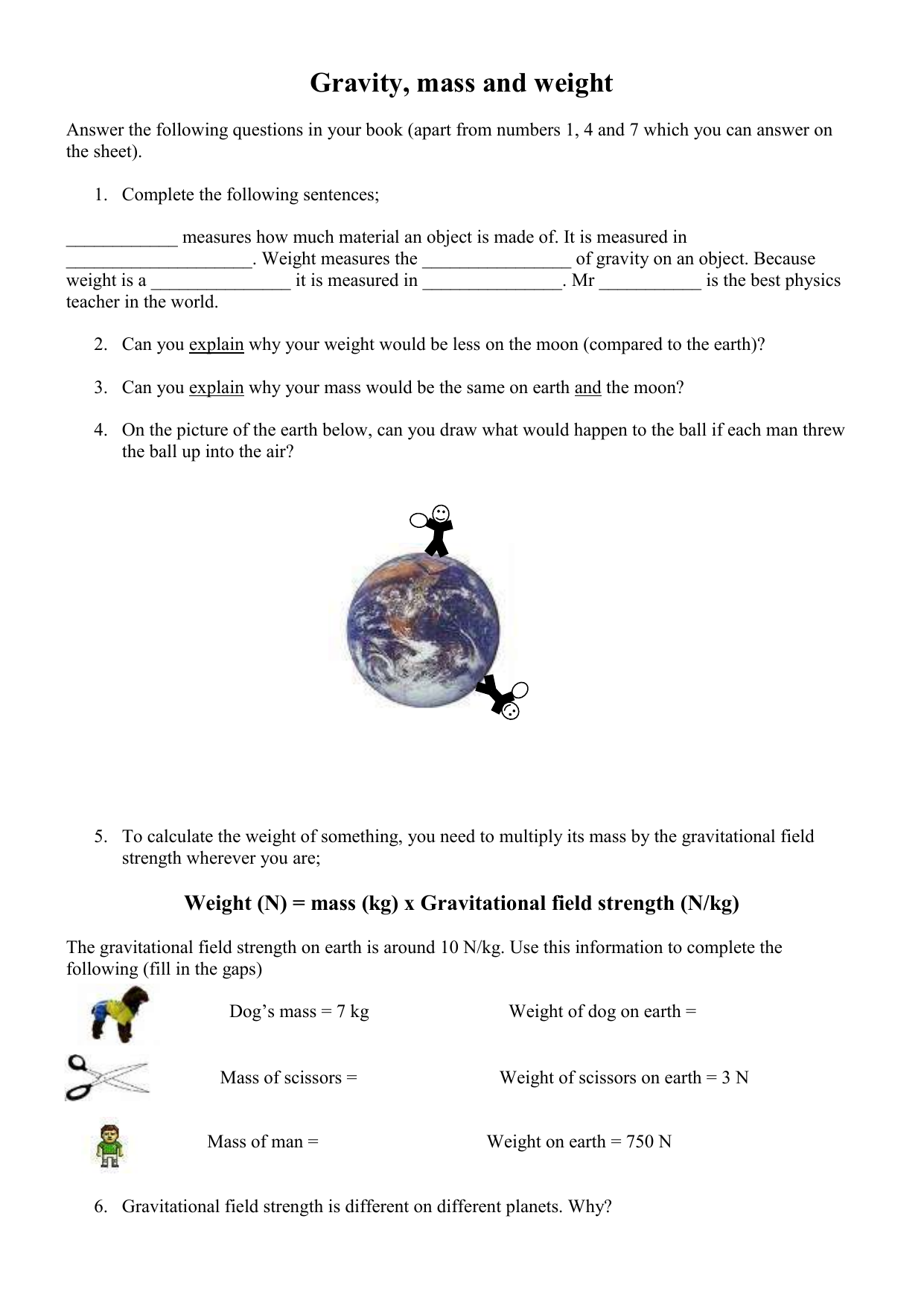 Gravity Mass And Weight Worksheet Gravity Mass And Weight Worksheet