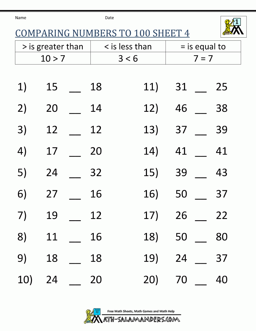 Free Printable Greater Than Less Than Worksheets