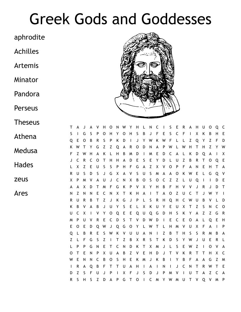 Greek Gods And Goddesses Word Search WordMint