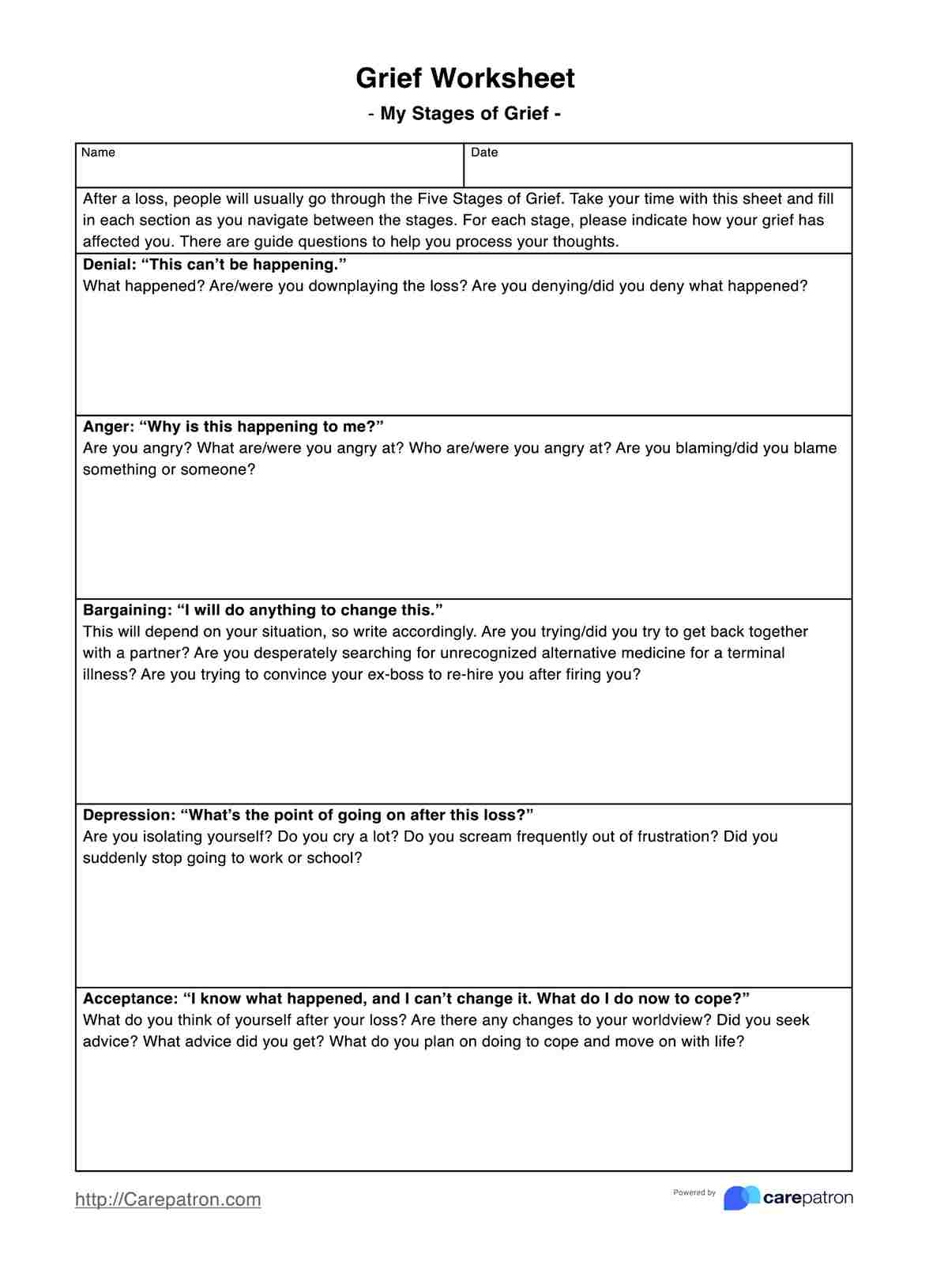 Free Printable Grief Worksheets