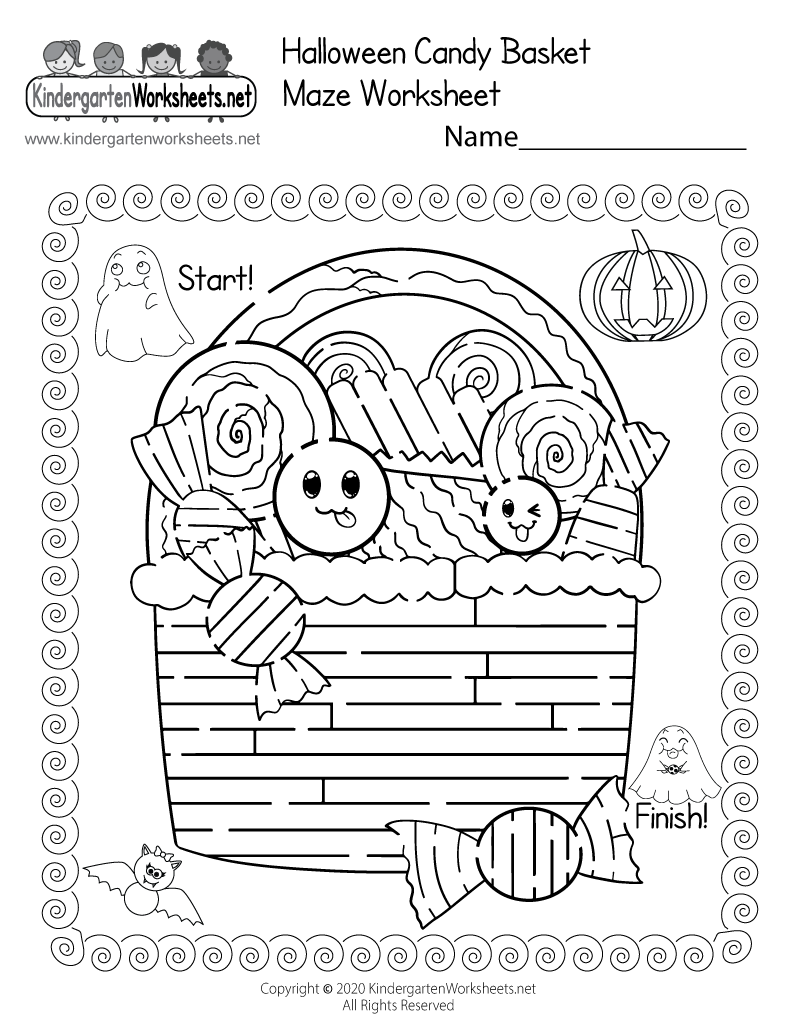 Halloween Basket Maze Worksheet Free Printable Digital PDF
