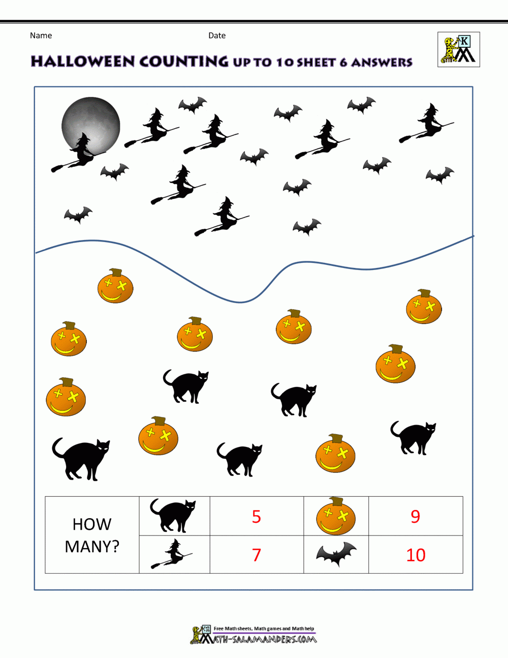 free printable halloween math worksheets
