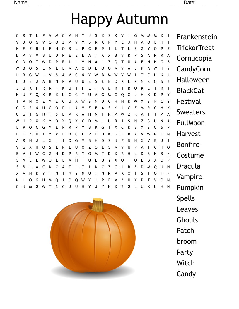 Happy Autumn Word Search WordMint