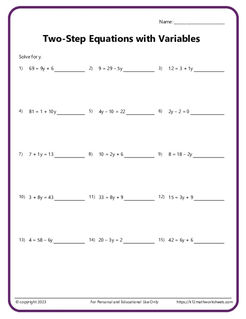 High School Algebra Worksheets