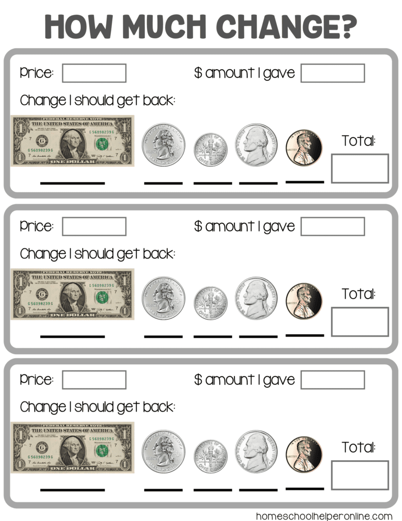 Free Printable Money Math Worksheets