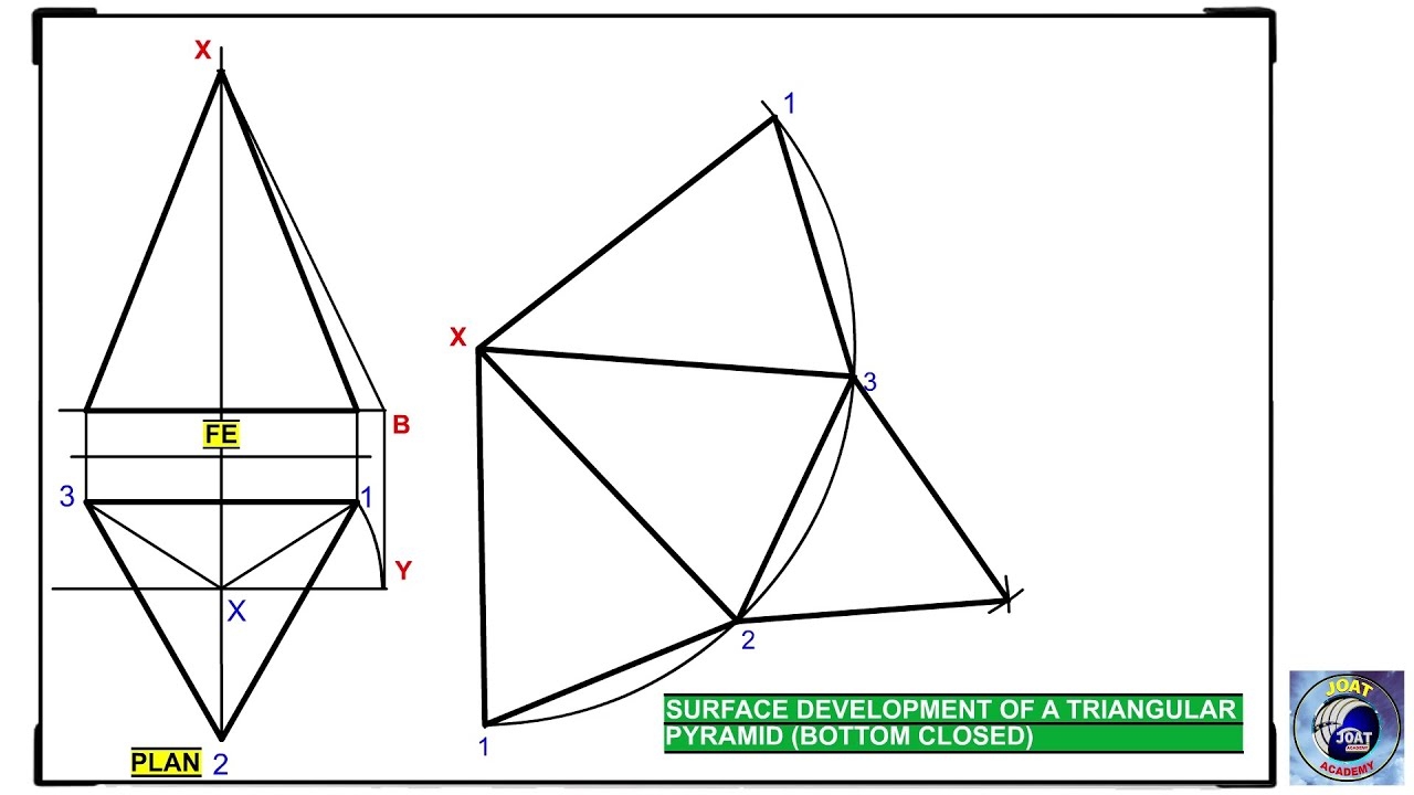 How To Draw The Surface Development Of A Triangular Pyramid bottom Closed YouTube How To Draw The Surface Development Of A Triangular Pyramid bottom Closed YouTube