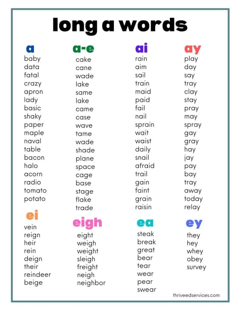 Long Vowel A Words