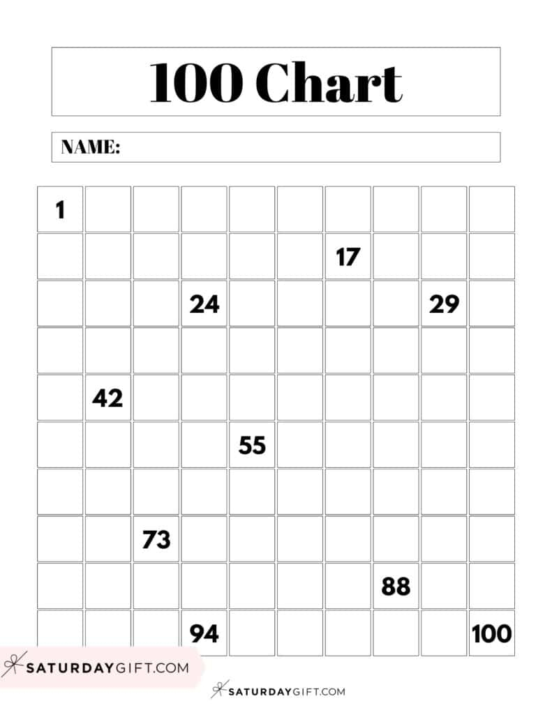 Hundreds Chart Printable 19 Free Numbers 1 To 100 Worksheets SaturdayGift Hundreds Chart Printable 19 Free Numbers 1 To 100 Worksheets SaturdayGift
