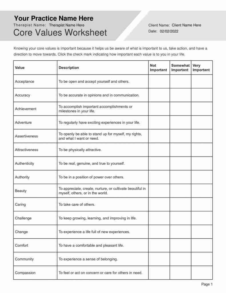 free printable core values worksheet free printable core values worksheet