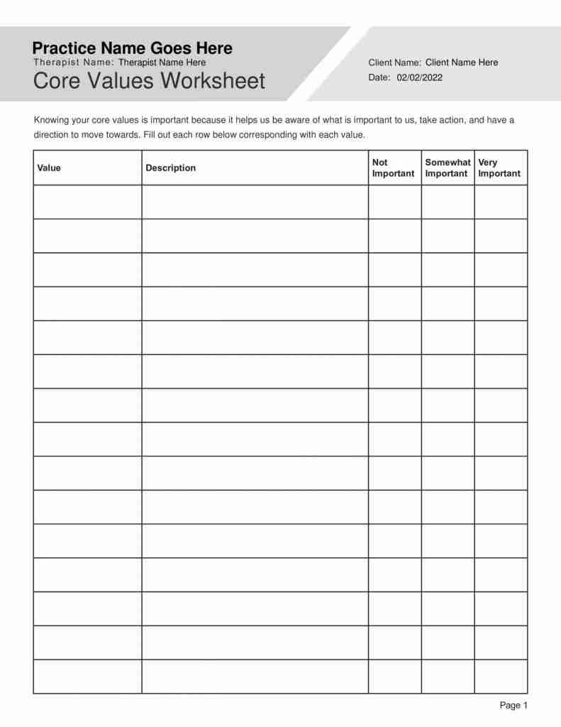 Identifying Core Values Worksheet Editable Fillable Printable PDF TherapyPatron Identifying Core Values Worksheet Editable Fillable Printable PDF TherapyPatron