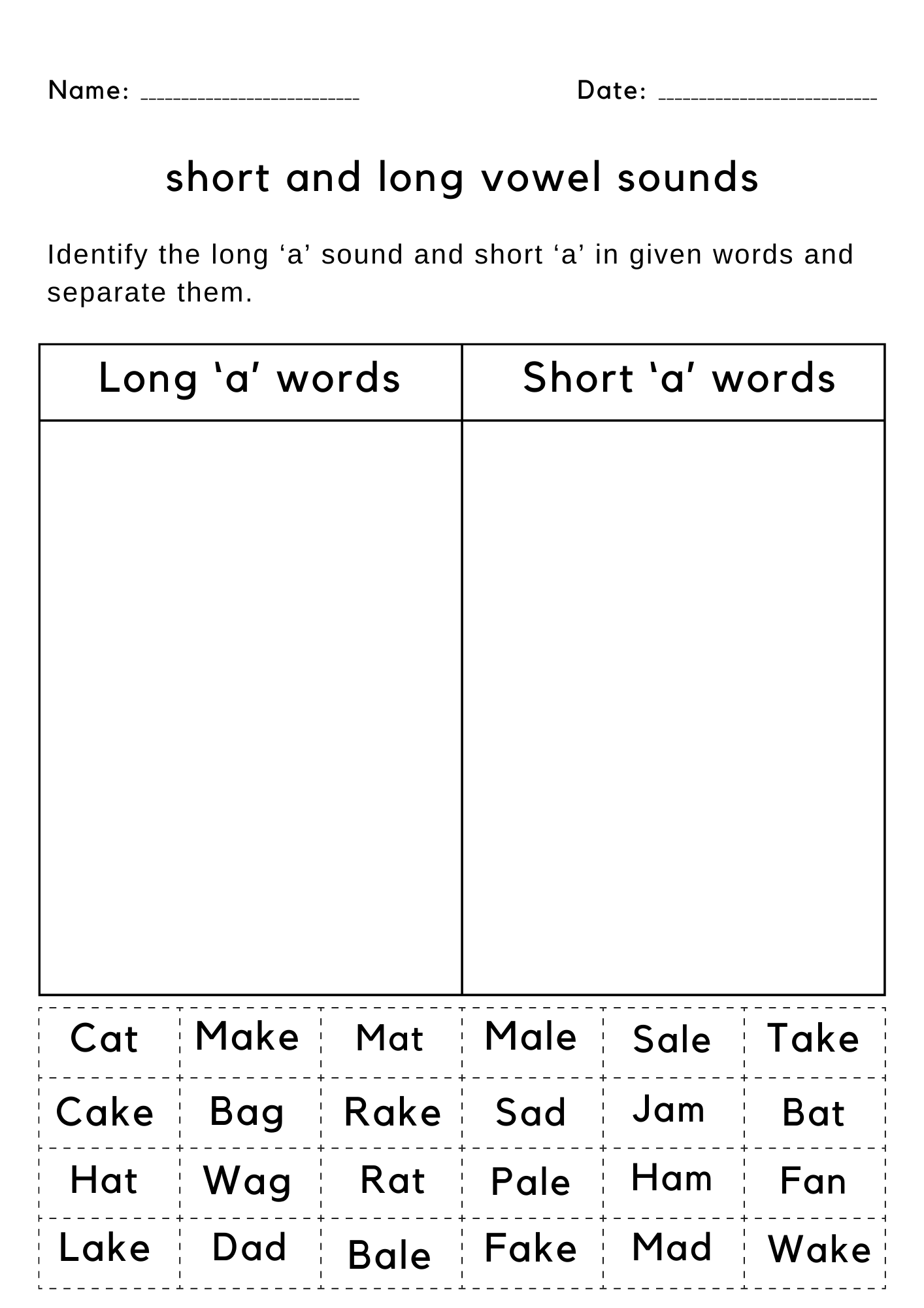 long and short vowel sounds exercises