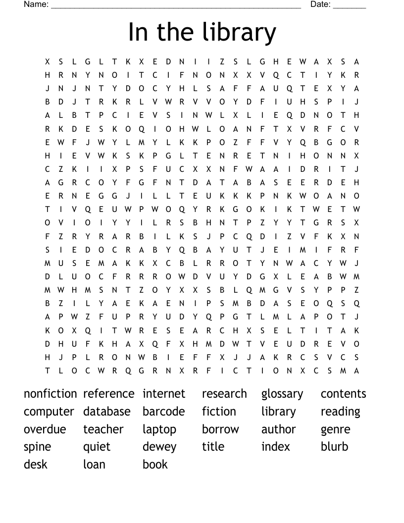 In The Library Word Search WordMint