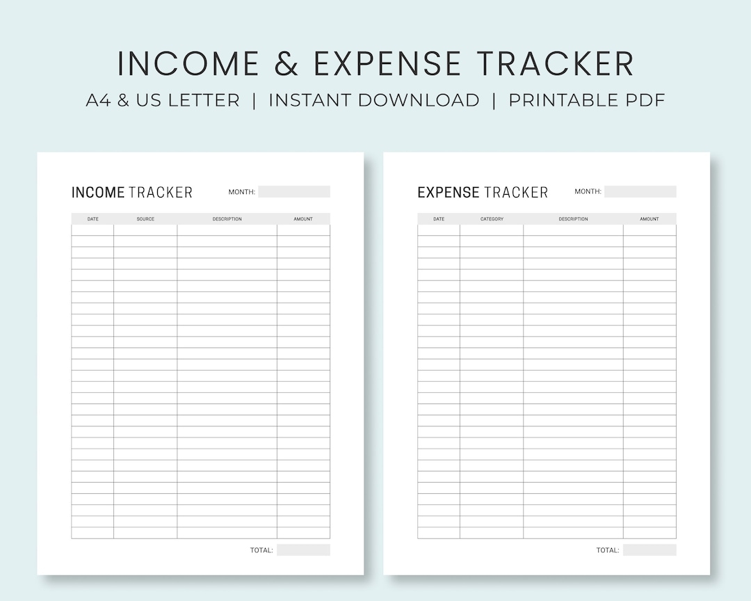 Income Expense Tracker Printable Money Tracker Business Financial Planning A4 US Letter Instant Download Etsy