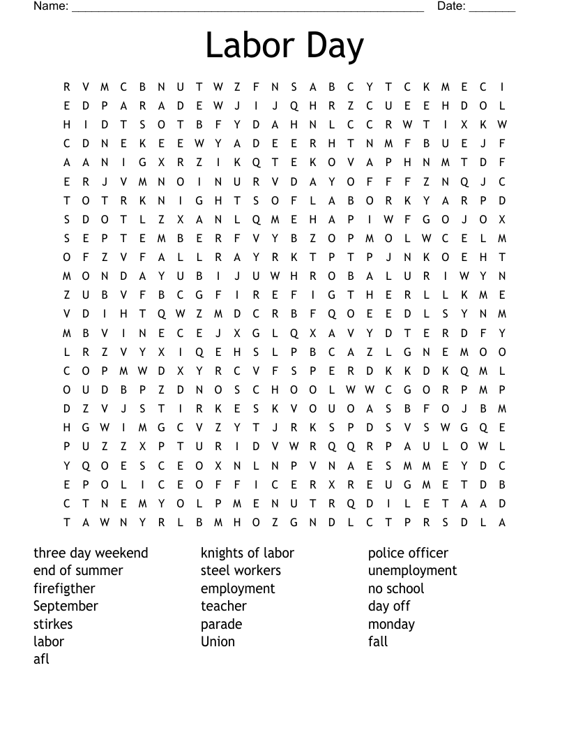 Labor Day Word Search