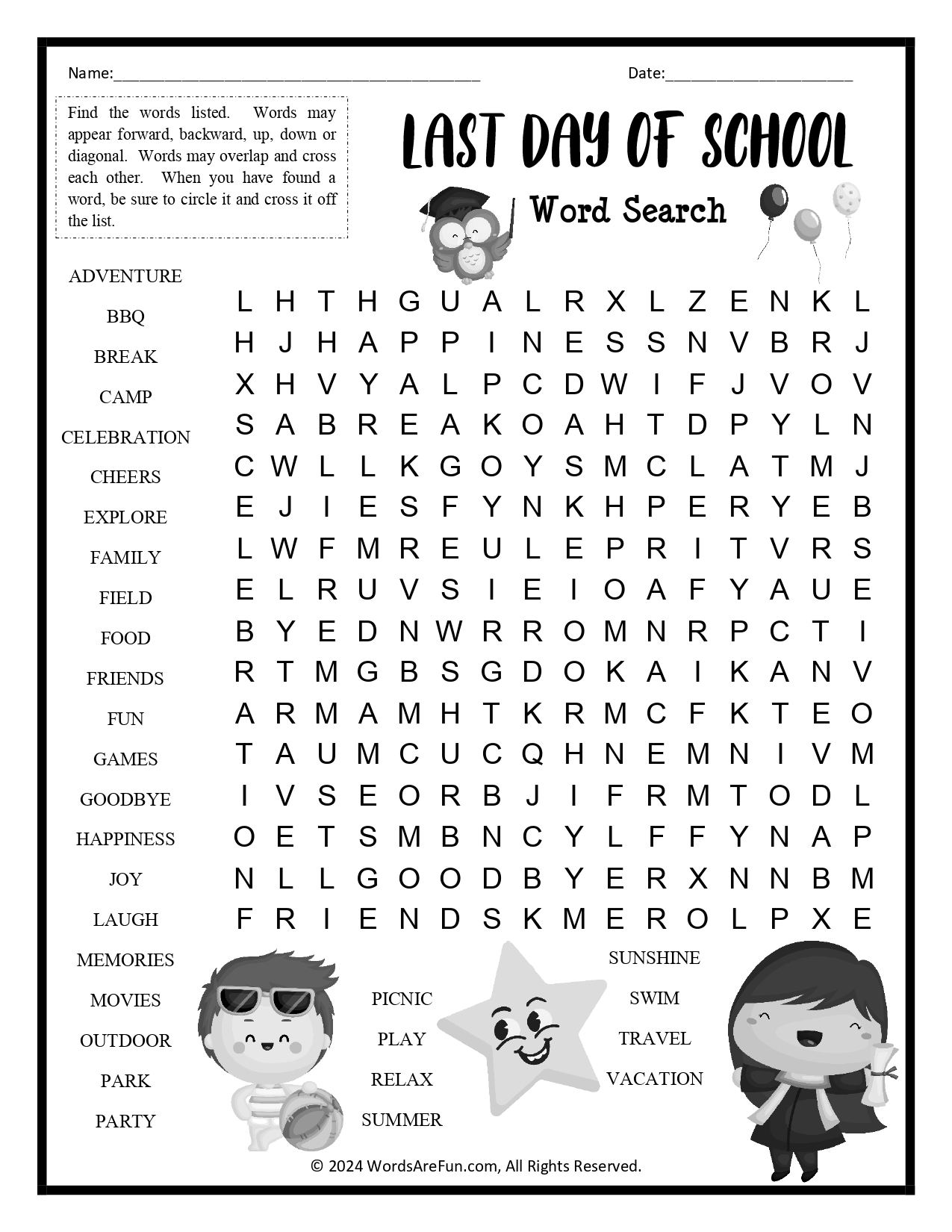Last Day Of School Word Search Puzzle End Of Year Activity PDF For Students