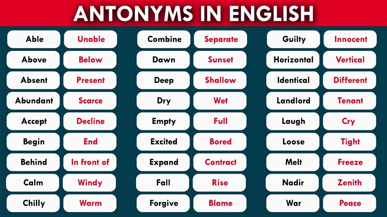 Learn 150 Common Antonym Opposite Words In English To Improve Your Vocabulary YouTube