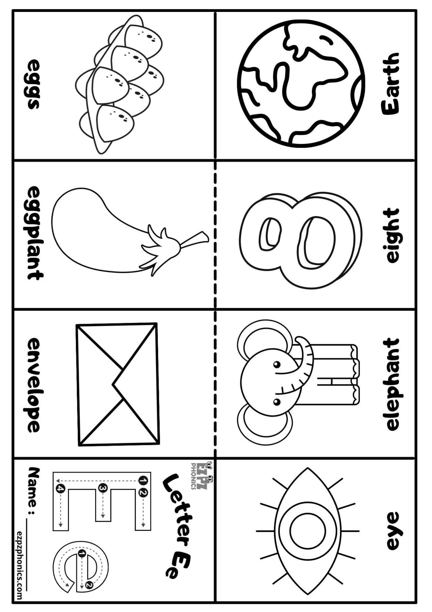 Letter E Mini Coloring Book Free Printable PDF Ezpzphonics