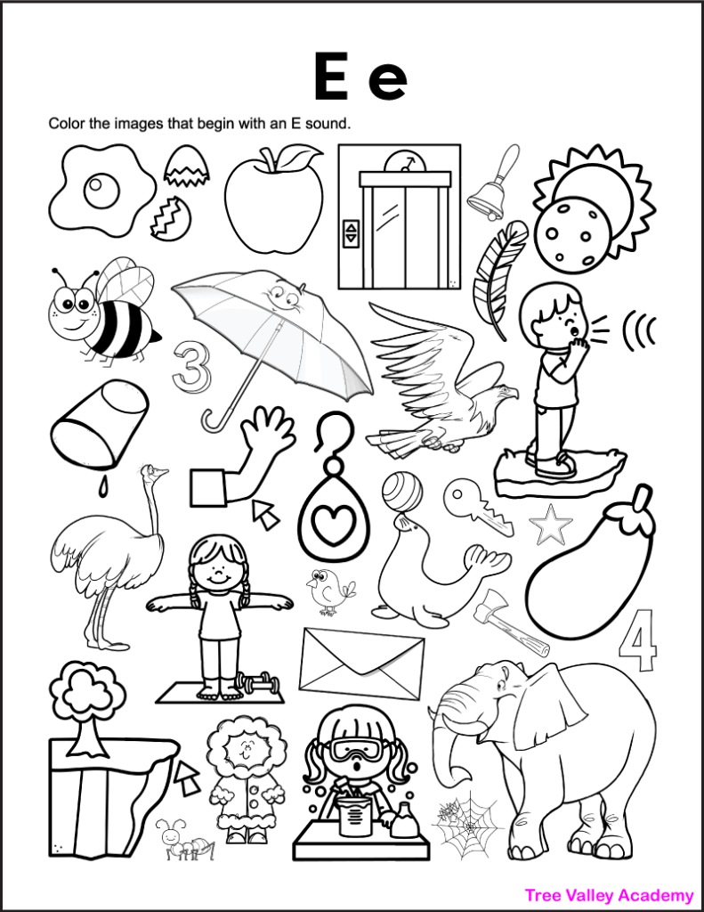 letter e coloring worksheets