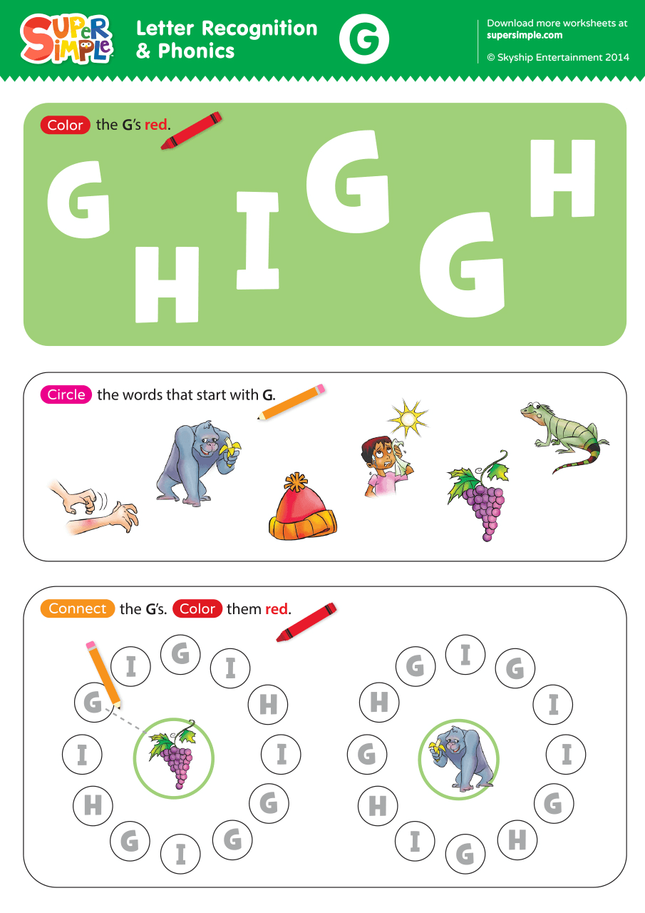 Letter Recognition Phonics Worksheet G Uppercase Super Simple Letter Recognition Phonics Worksheet G Uppercase Super Simple