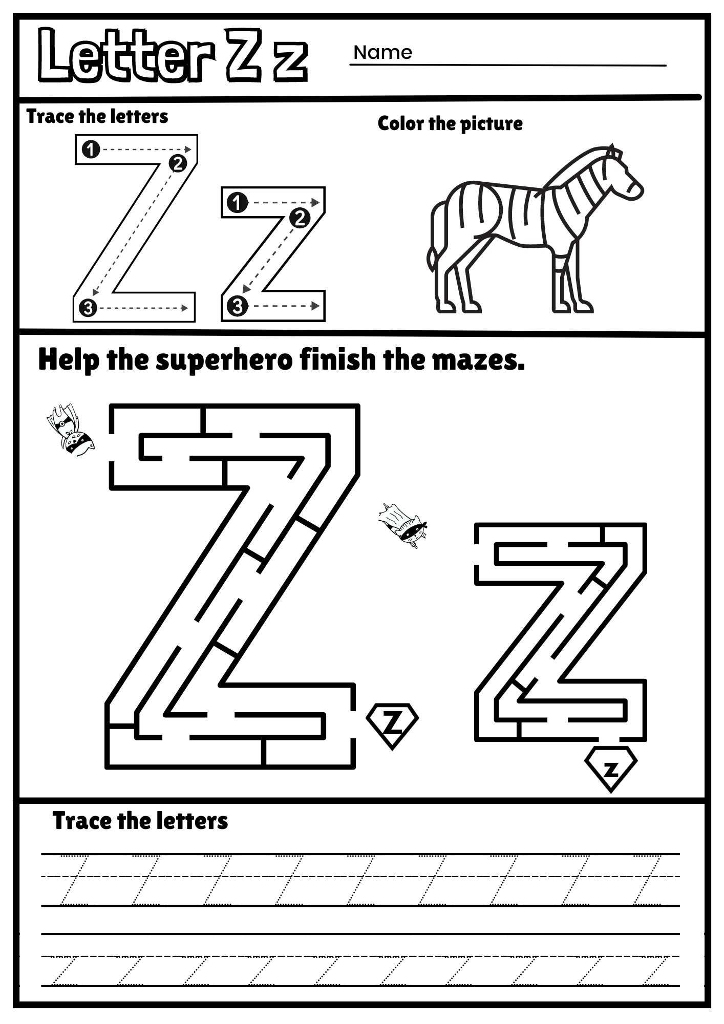 letter z preschool worksheets
