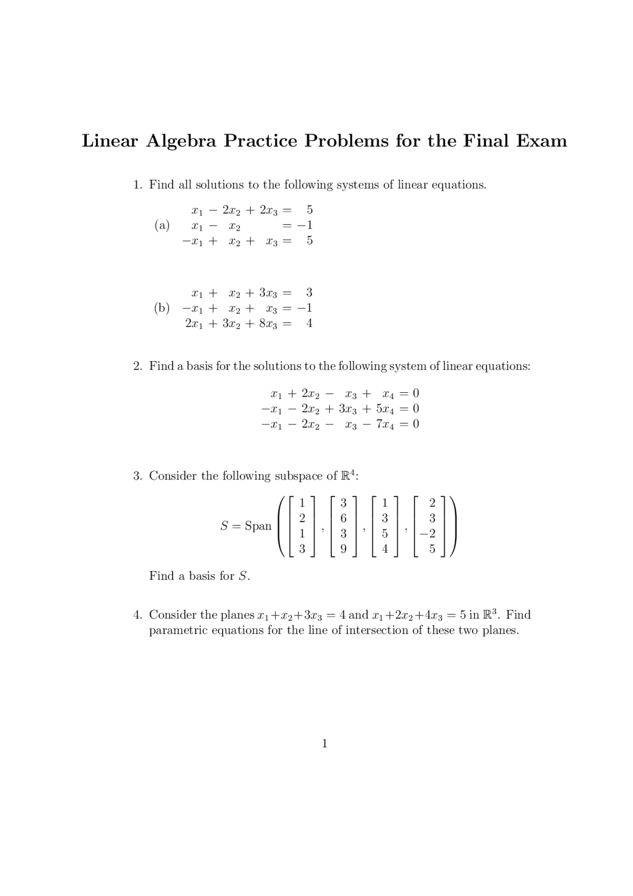 Linear Algebra Practice Solving Systems Bases Determinants Eigenvalues Eigenvectors Exams Mathematics Docsity Linear Algebra Practice Solving Systems Bases Determinants Eigenvalues Eigenvectors Exams Mathematics Docsity