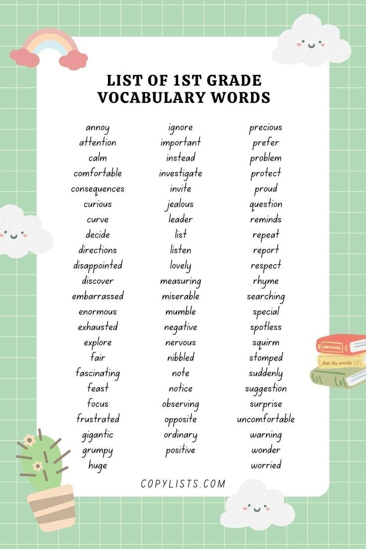List Of 1st grade Vocabulary Words To Print To Download