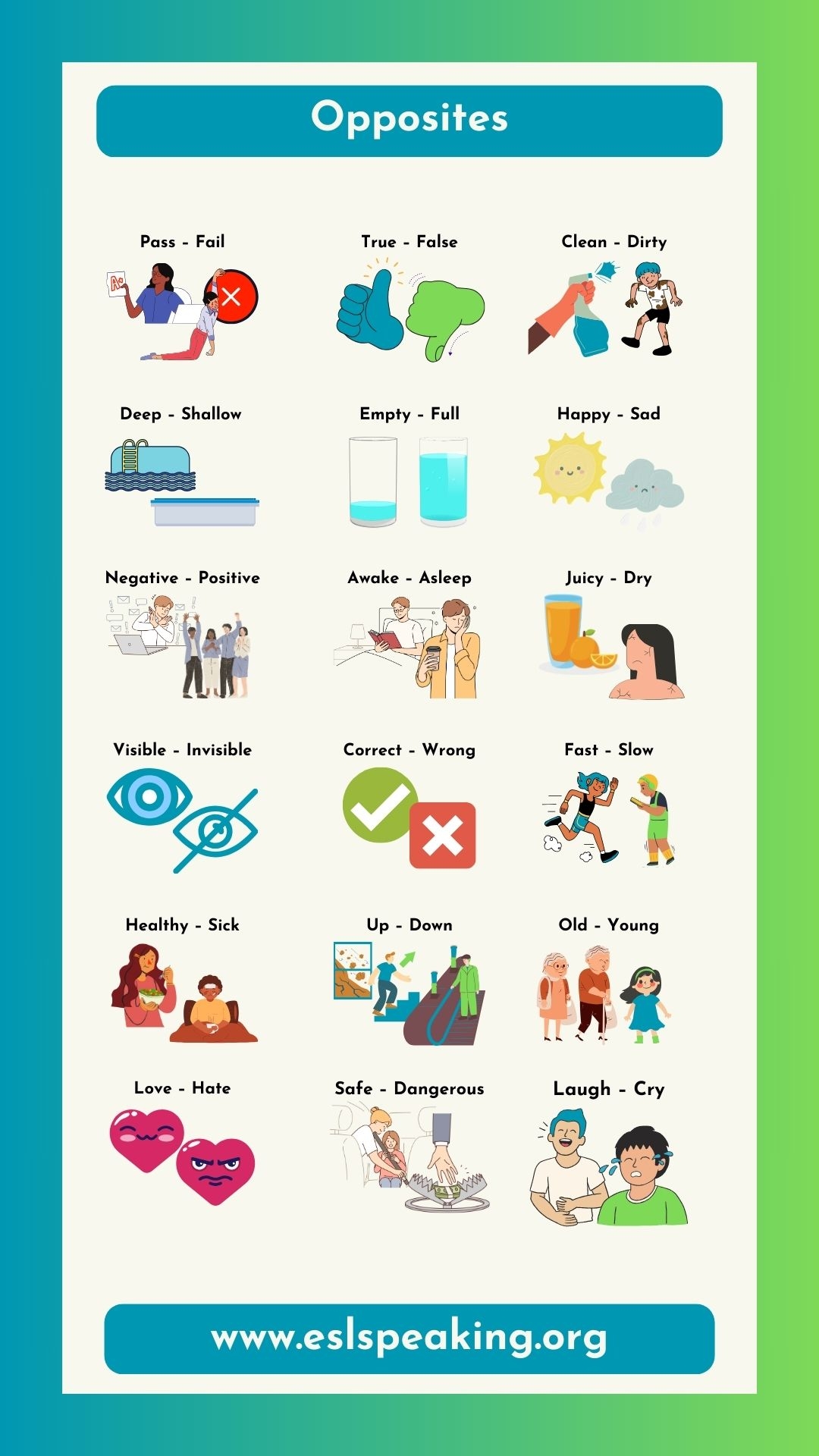 words opposite in meaning antonyms