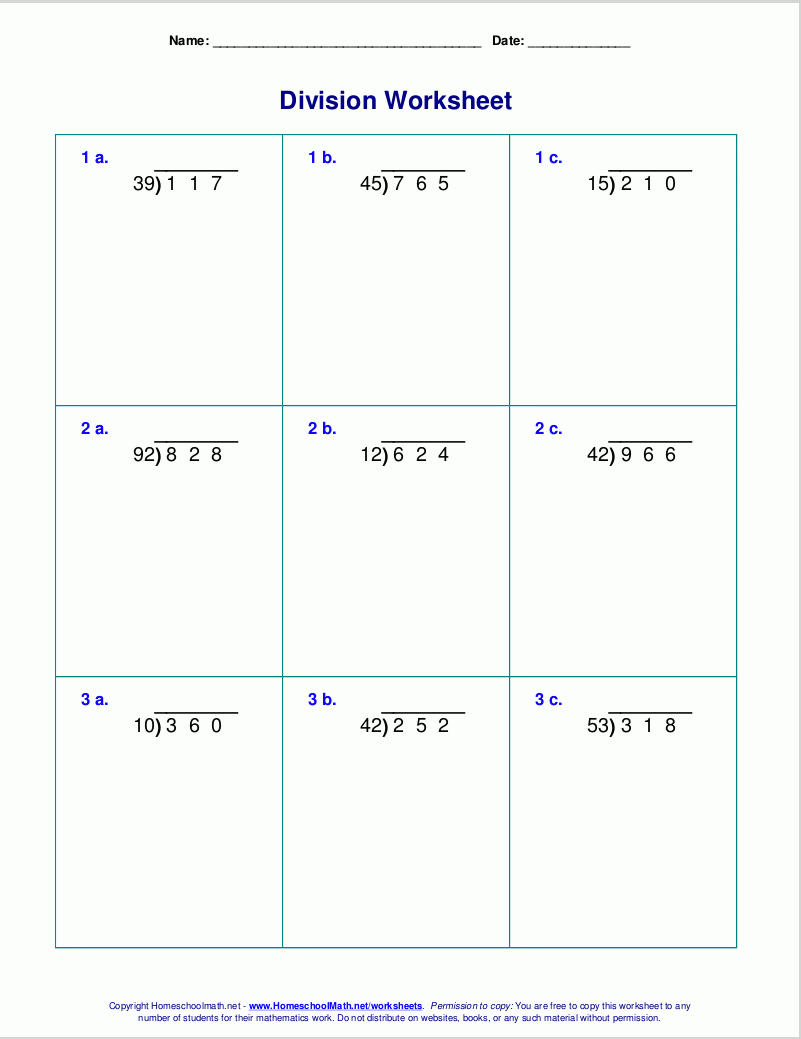 Printable Long Division Worksheets