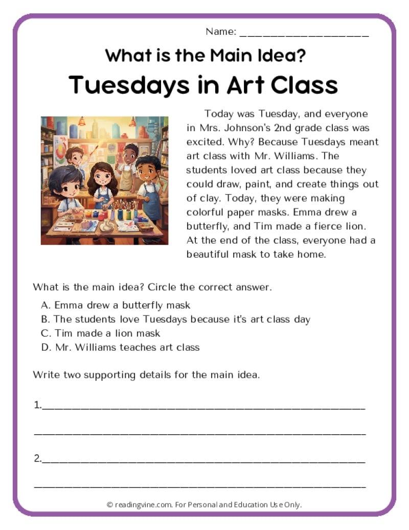 Main Idea Worksheets ReadingVine Main Idea Worksheets ReadingVine