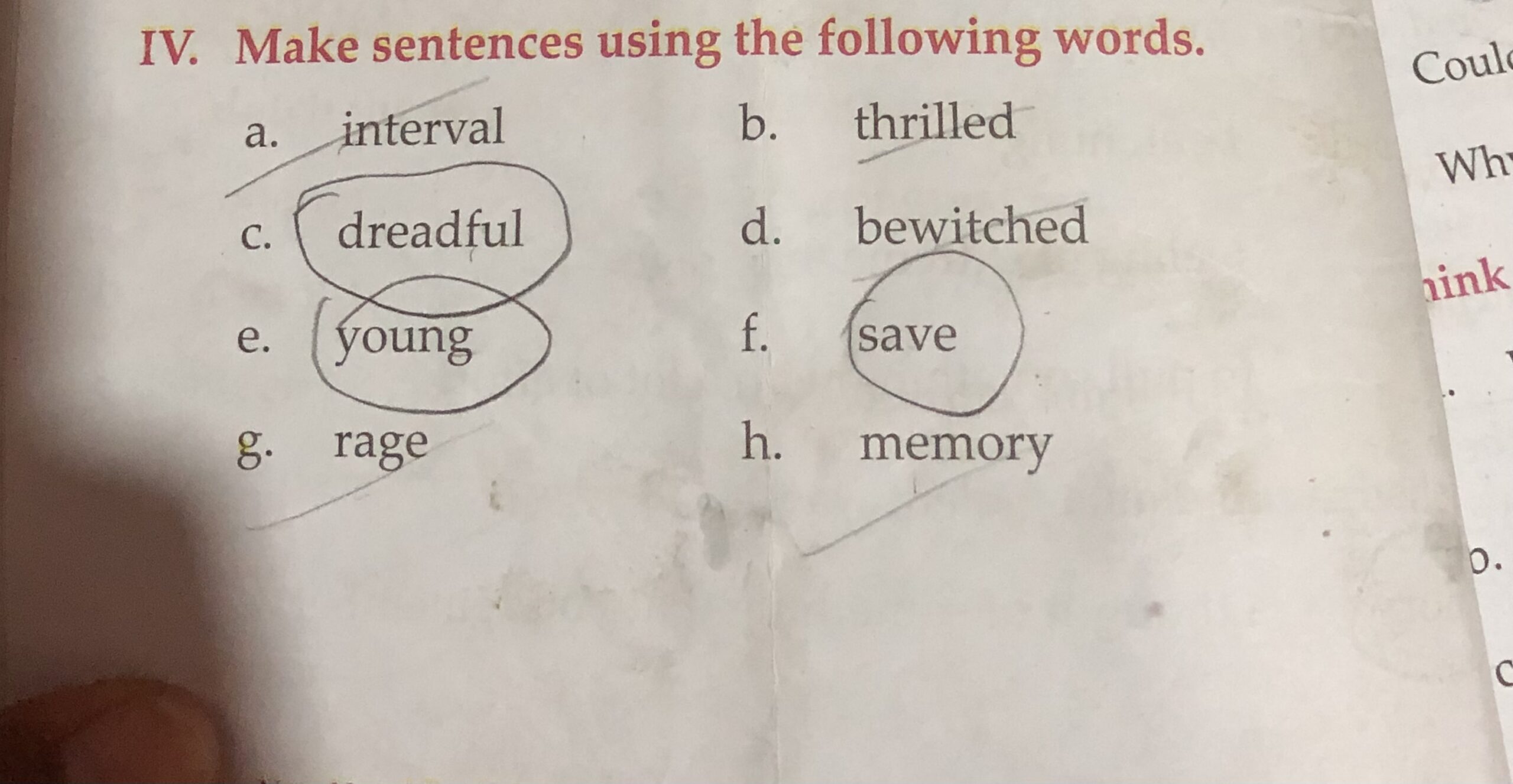Make Sentences Using The Following Words A Interval B Thrilled C D 