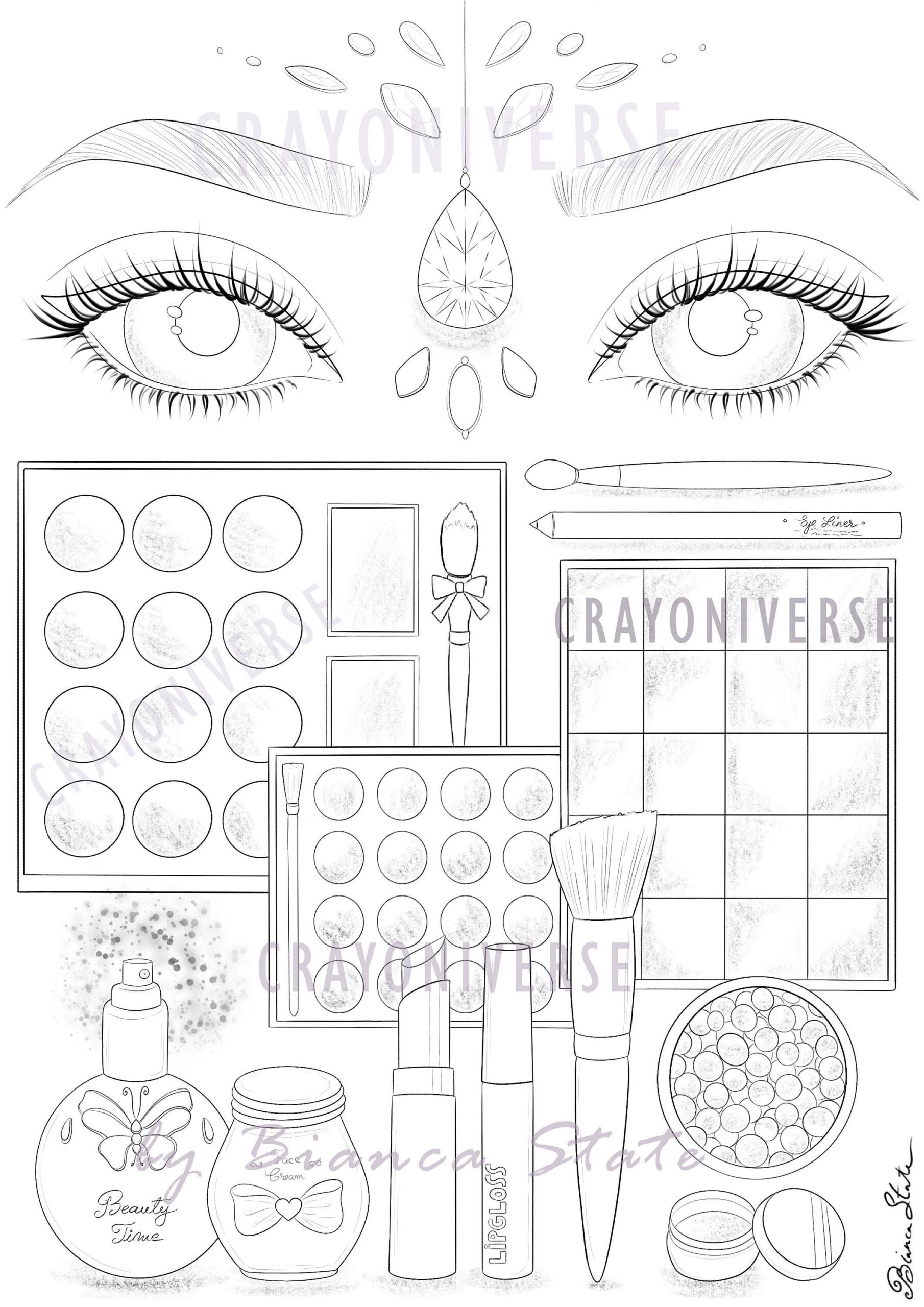 Make up Time Coloring Page For Adults Instant Download Printable File Lineart Illustration JPG And PDF Bianca State Etsy Australia